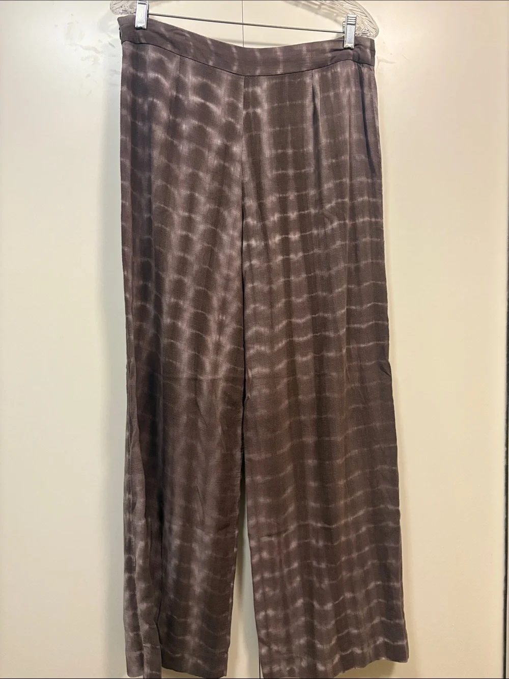 Zara Taupe Tie-Dye Wrap Wide-Leg Linen Blend Pants L